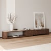 Meuble TV cannelé extensible Velar 71"-114" avec plateau en pierre frittée et 3 tiroirs