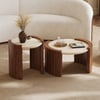 2 Piece Set Walnut Round Coffee Table with Travertine Top (20" - 28")