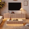 Aura TV Stand Set of Ash Wood Slatted TV Stand & Coffee Table with Sintered Stone Top