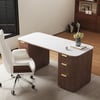 Walnut Ash Wood Rectangle Desk & Reclining Leather Office Desk Chair (63.8")