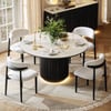 Aura 119 cm (47 inch) ronde zwarte kunsttravertin gesinterde steen eettafel, gecanneleerde voet, zitplaatsen 4