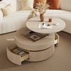 Table basse ronde à plateau relevable cannelé de 32 pouces avec 2 tiroirs