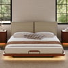 Japanese Style Solid Wood King Floating Bed with Headboard & Light
