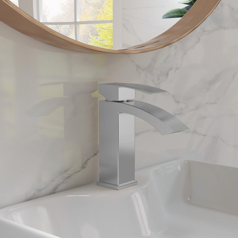 Questions et Réponses pour Robinet de lavabo monobloc chromé de style contemporain Ridge pour salle de bain