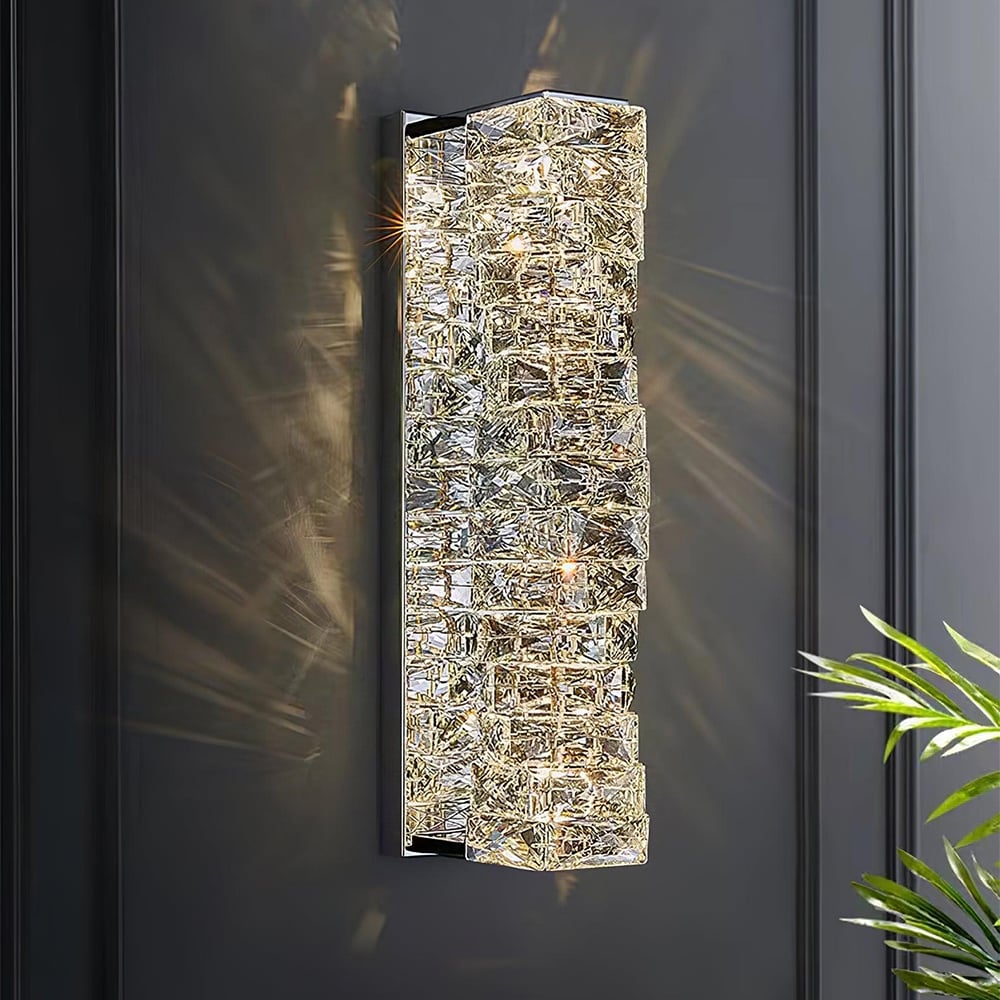 Avis Clients sur Appliques murales modernes à LED chromées transparentes, lampe murale de chevet argentée avec lumière chaude