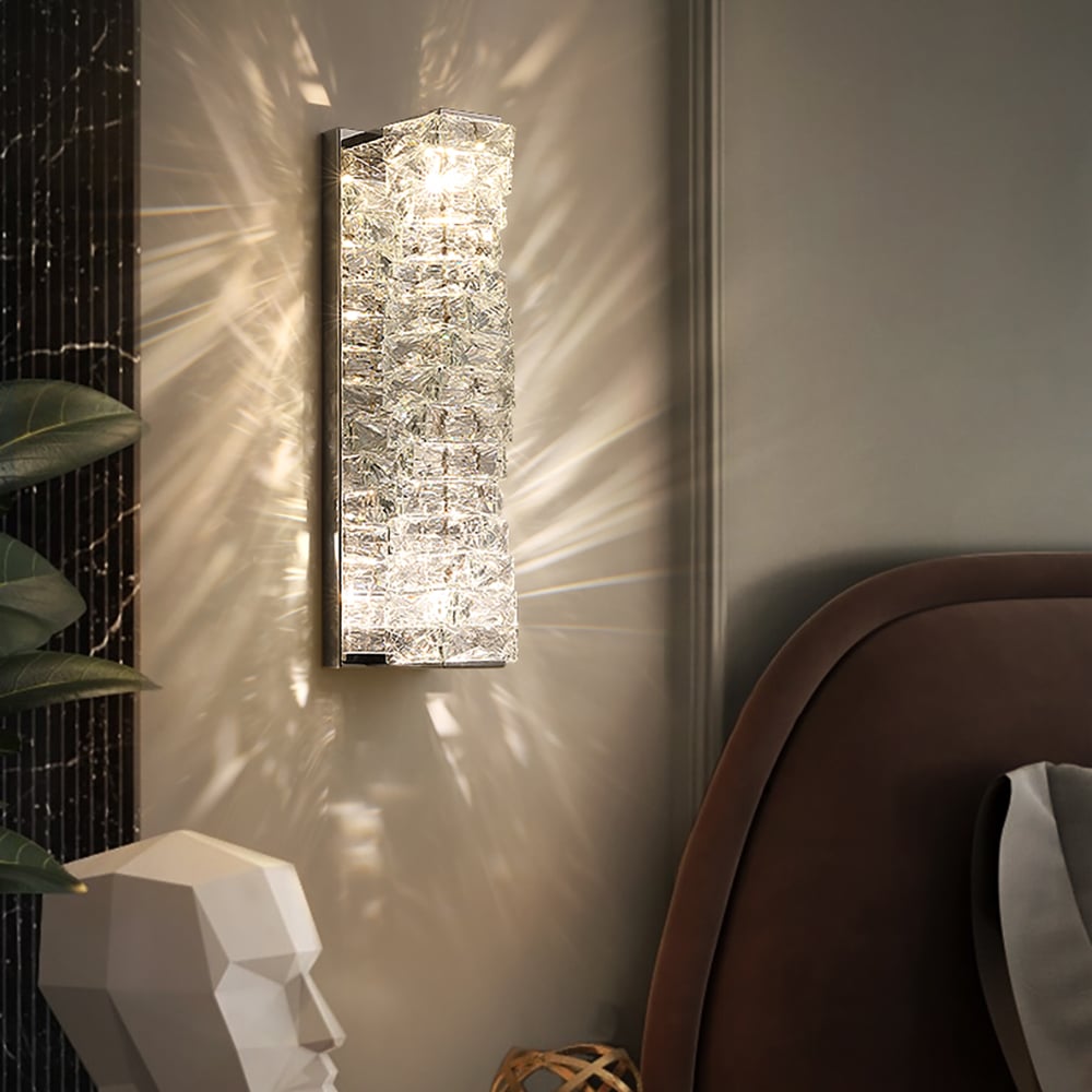 Avis Clients sur Appliques murales modernes à LED chromées transparentes, lampe murale de chevet argentée avec lumière chaude