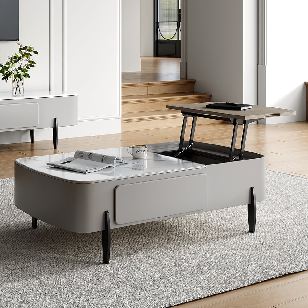 Questions and Answers for Galure Modern Light Grey Faux Marble Leather Lift Top Coffee Table with Storage