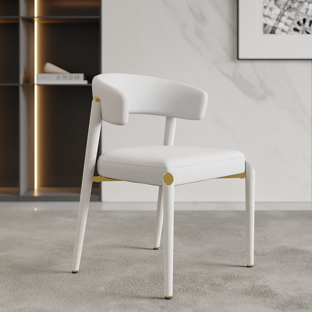 Questions et Réponses pour Lot de 2 Chaise de Salle à Manger Blanc Moderne avec Revêtement en Cuir PU Tissé et Structure en Métal