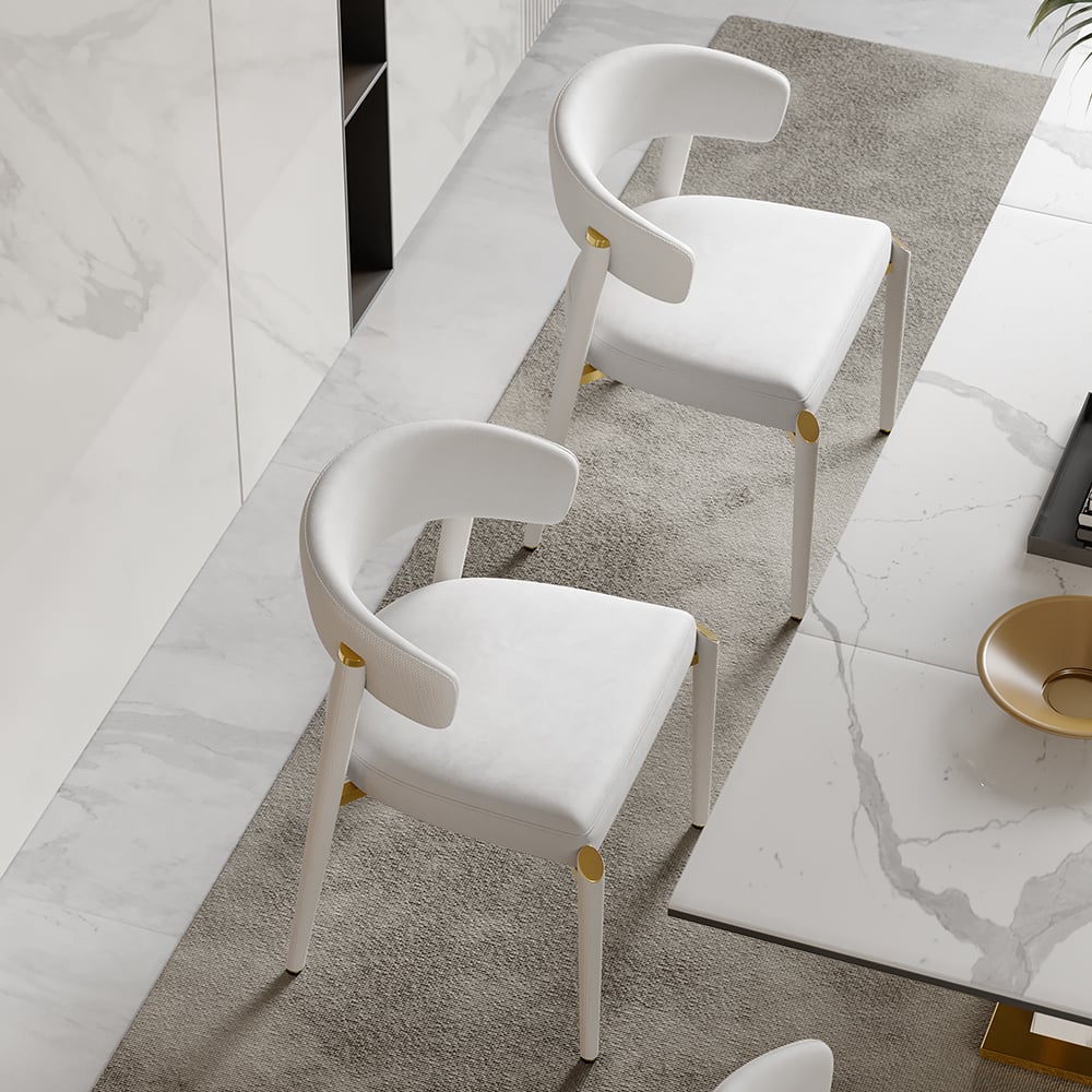 Questions et Réponses pour Lot de 2 Chaise de Salle à Manger Blanc Moderne avec Revêtement en Cuir PU Tissé et Structure en Métal