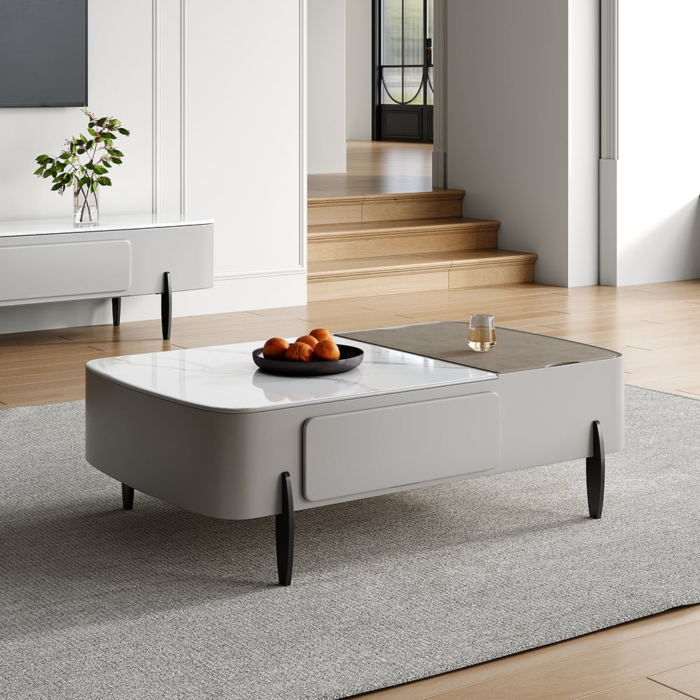 Questions and Answers for Galure Modern Light Grey Faux Marble Leather Lift Top Coffee Table with Storage