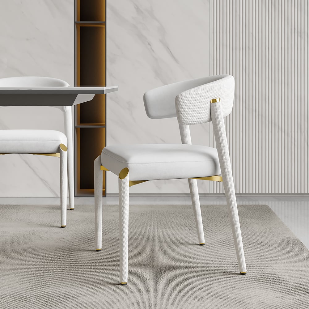 Questions et Réponses pour Lot de 2 Chaise de Salle à Manger Blanc Moderne avec Revêtement en Cuir PU Tissé et Structure en Métal