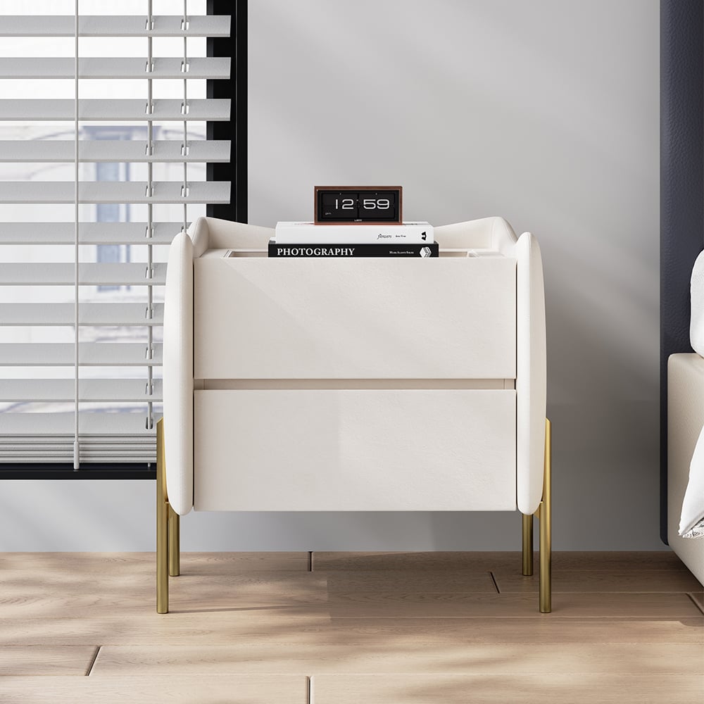 Questions and Answers for Modern White 2 Drawer Leather Nightstand Bedside Table with Glass Top