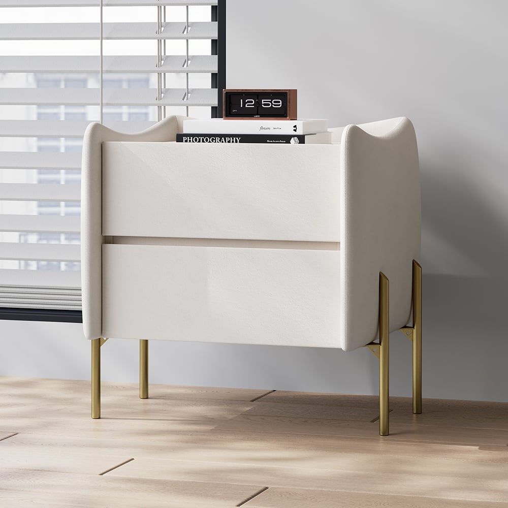 Questions and Answers for Modern White 2 Drawer Leather Nightstand Bedside Table with Glass Top