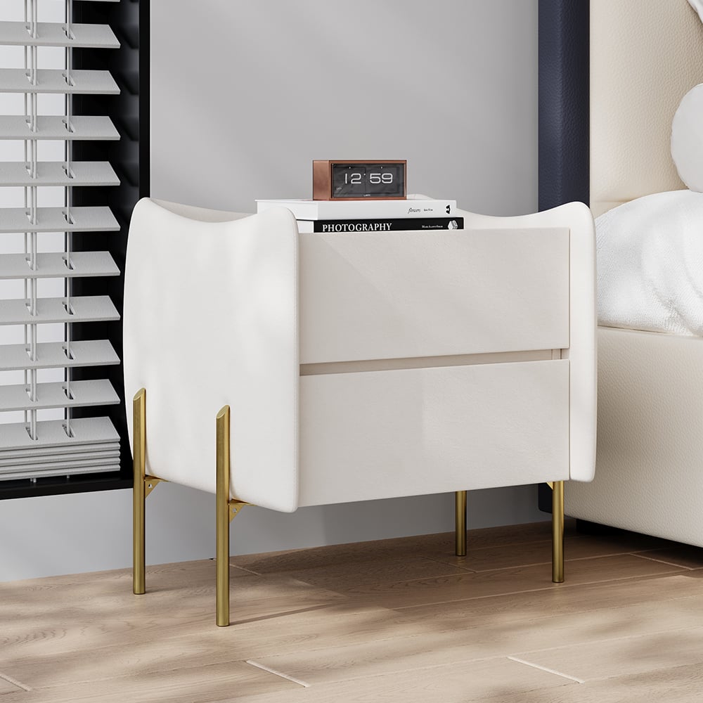 Questions and Answers for Modern White 2 Drawer Leather Nightstand Bedside Table with Glass Top