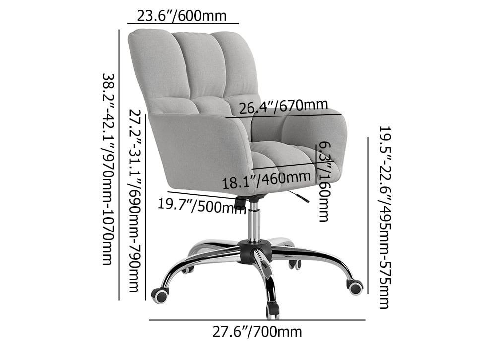 Modern Office Chair Upholstered Cotton&Linen Swivel Task Chair Height Adjustable weights dimensions image