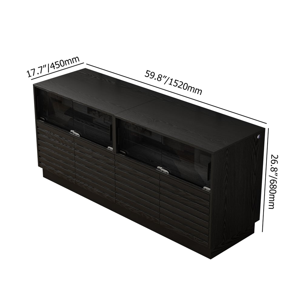 Lumoe Modern Black Rectangular Acrylic LED Lights TV Stand with Storage Media Console weights dimensions image