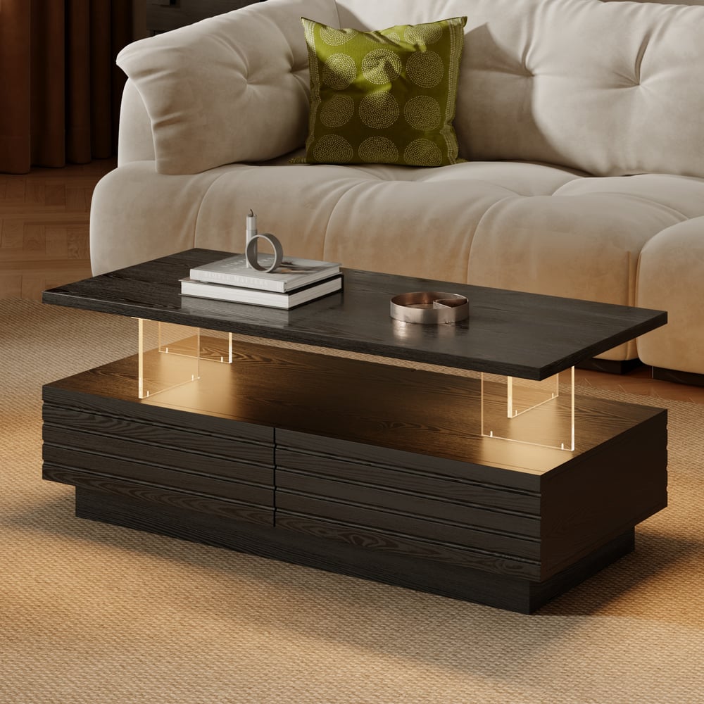 Customer Reviews for Lumoe 1200mm Modern Black Rectangular Acrylic LED Lights Coffee Table with Storage