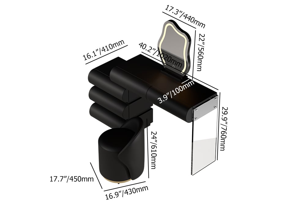 Humply leather dressing table set with mirror and lights (1020mm-1350mm) weights dimensions image