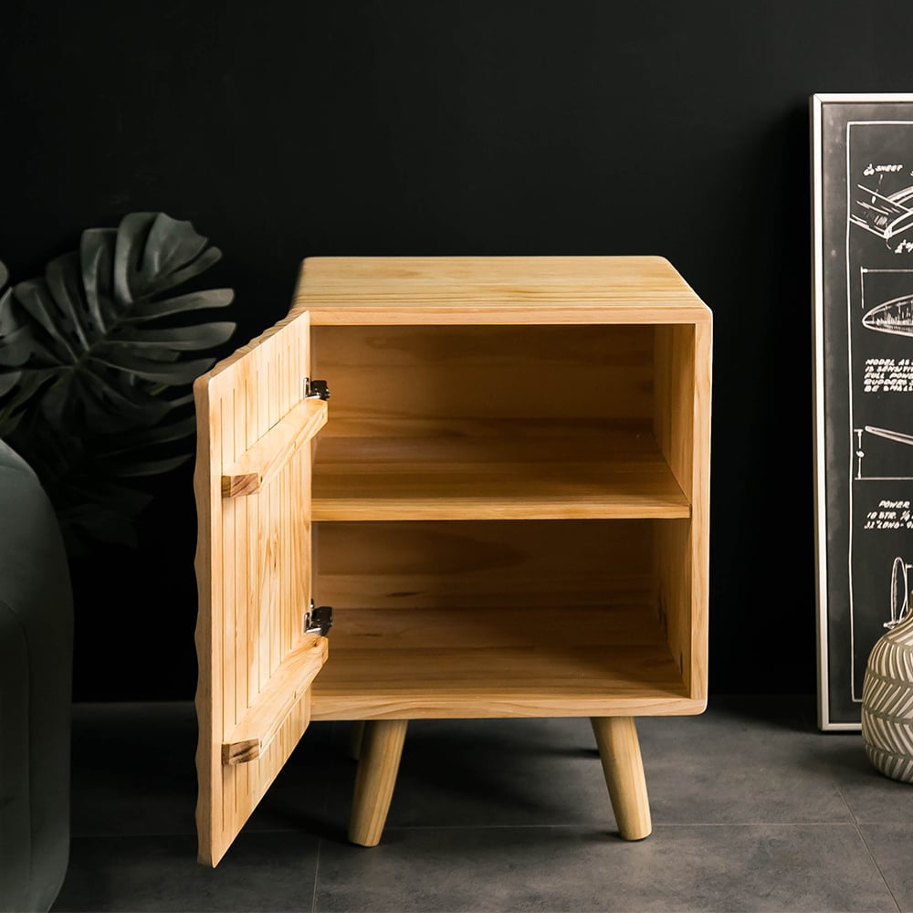 Avis Clients sur Table de chevet en bois de ferme avec porte et étagères de rangement à 2 niveaux pour chambre à coucher