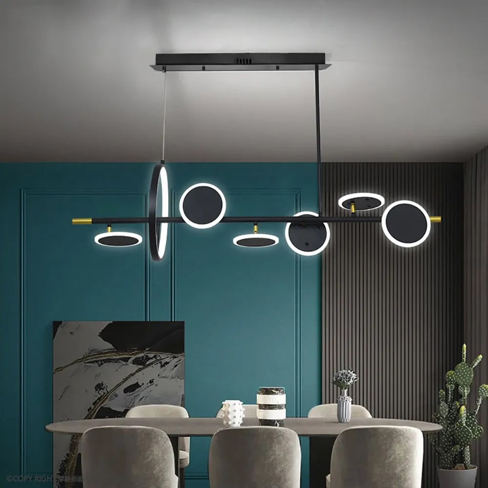 Questions and Answers for Minimalist Round Lamps Sputnik Kitchen Island Light Linear Light in Black & Gold