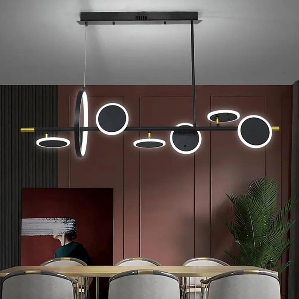 Questions and Answers for Minimalist Round Lamps Sputnik Kitchen Island Light Linear Light in Black & Gold