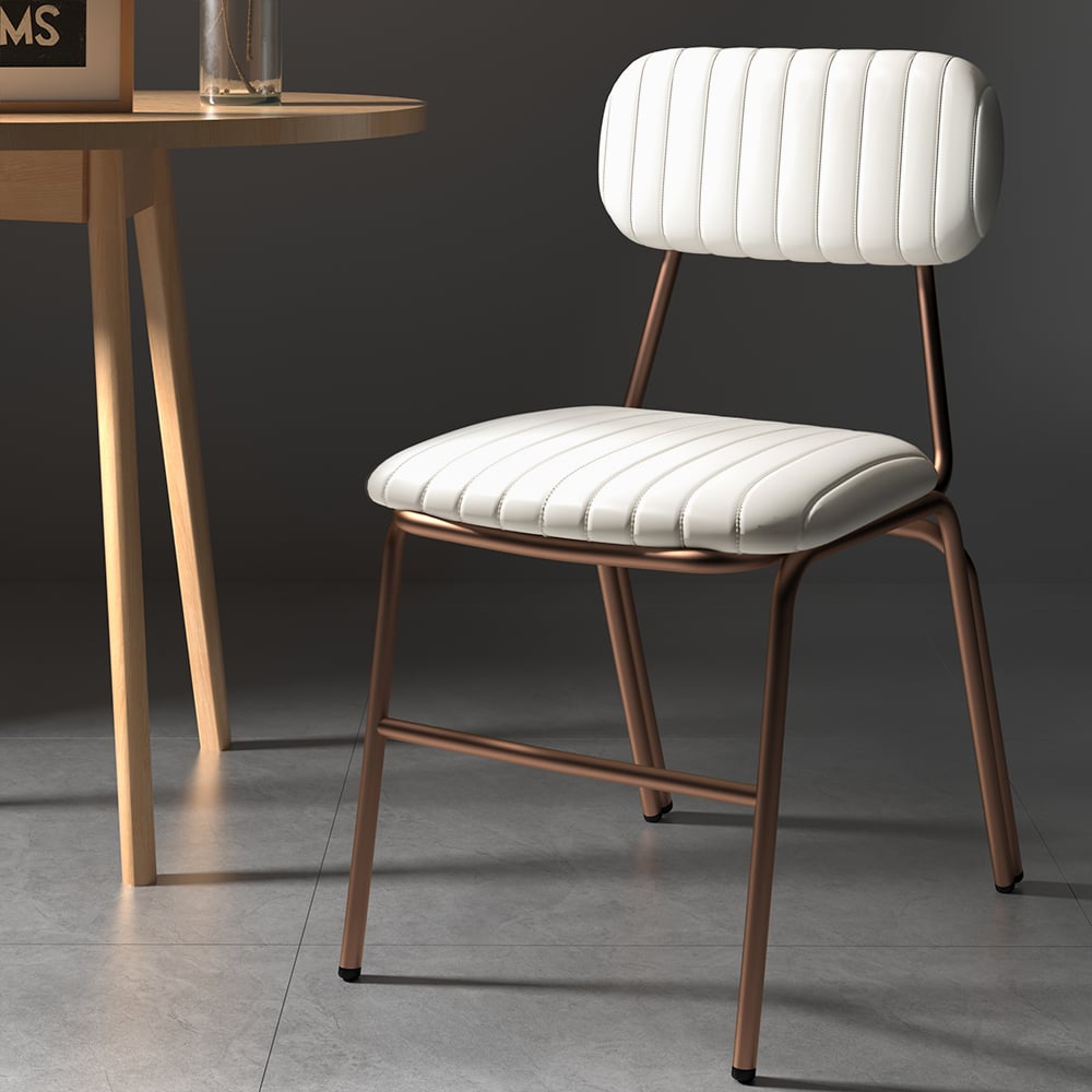 Vragen en antwoorden voor Moderne witte eetkamerstoelen (set van 2) met faux leer gestoffeerd en metalen frame