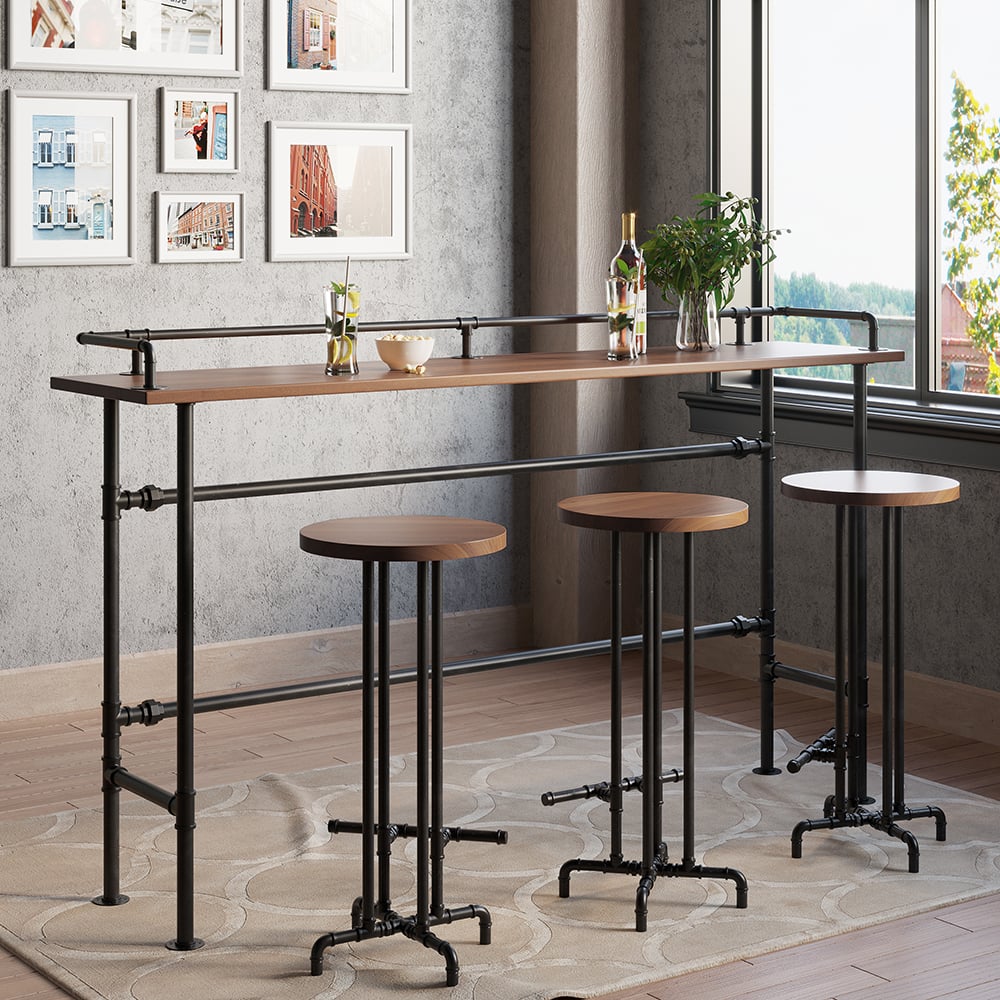 Questions et Réponses pour Table de hauteur de barre en bois rectangulaire industrielle de 2000 mm avec repose-pieds en noyer