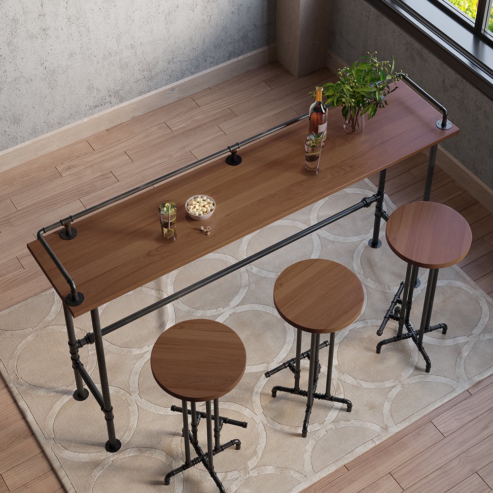 Questions et Réponses pour Table de hauteur de barre en bois rectangulaire industrielle de 2000 mm avec repose-pieds en noyer