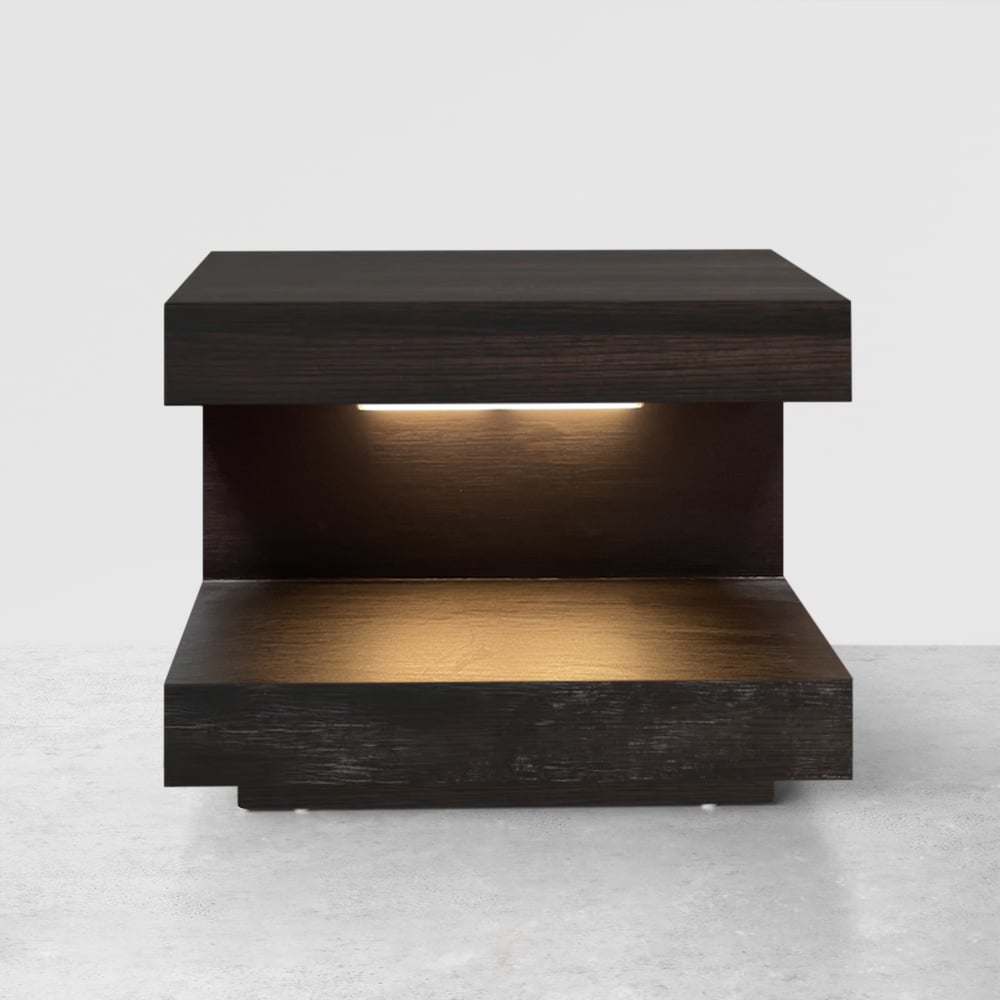 Questions and Answers for Rustic Wood Nightstand with 1 Drawer C-shaped Side Table with Light Set of 2