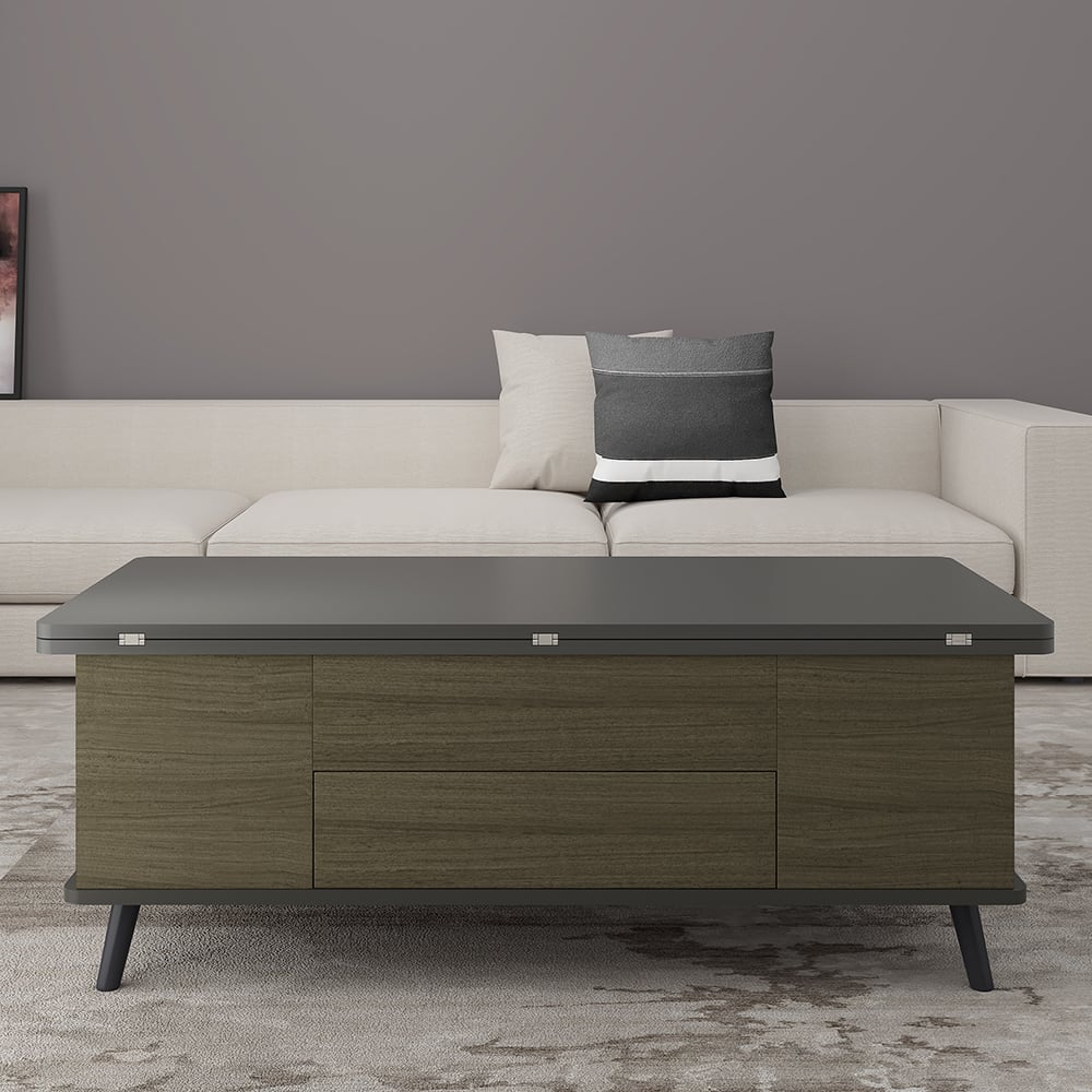 Perguntas e respostas para Conjunto de mesa de café elevatória de 5 peças com armazenamento Mesa de jantar conversível com pufes