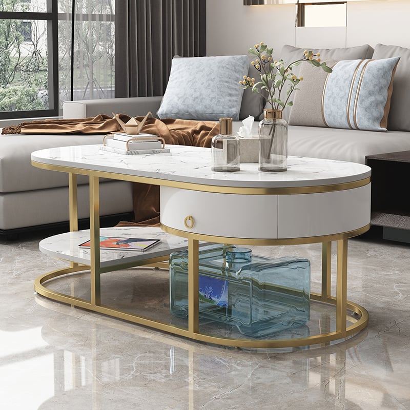 Questions and Answers for Modern Marble Coffee Table with Drawers & Shelf in White