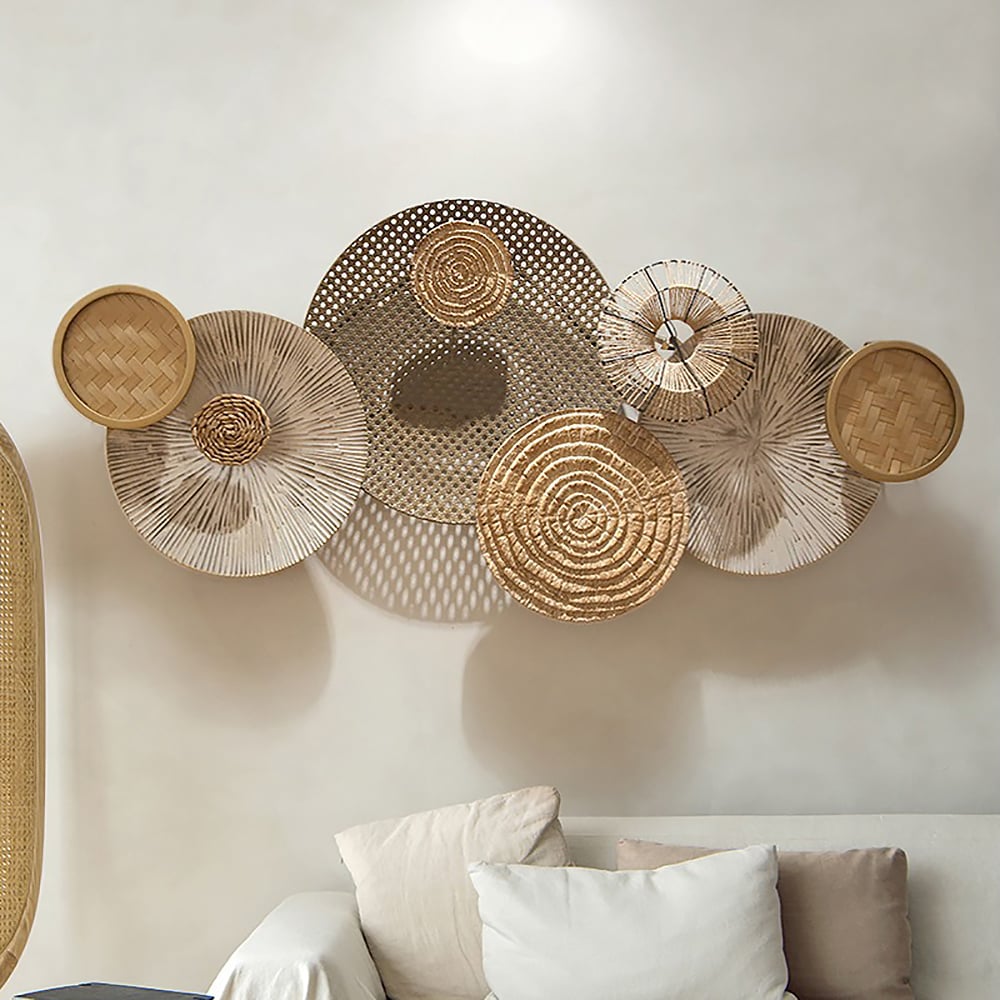Domande e risposte per Grande decorazione da parete Japandi in rattan intrecciato rotondo da 49,6", arte in legno sovrapposta per soggiorno