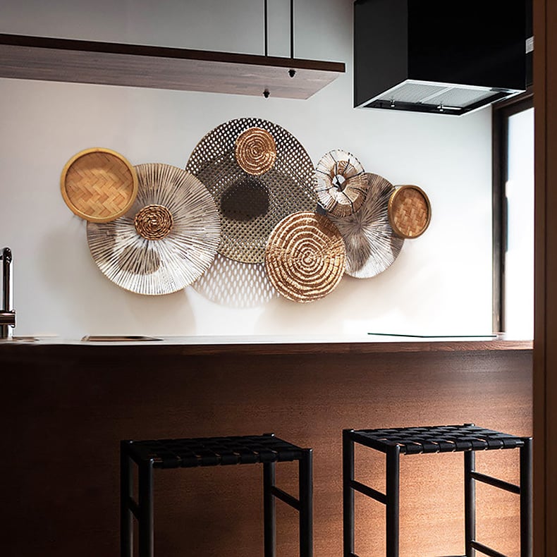 Domande e risposte per Grande decorazione da parete Japandi in rattan intrecciato rotondo da 49,6", arte in legno sovrapposta per soggiorno