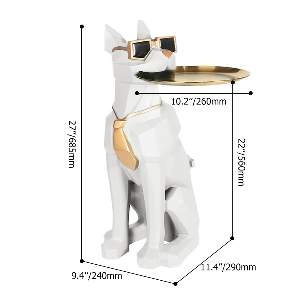 Dog Sculpture Resin Side Table with Tray Top & Tissue Box weights dimensions image