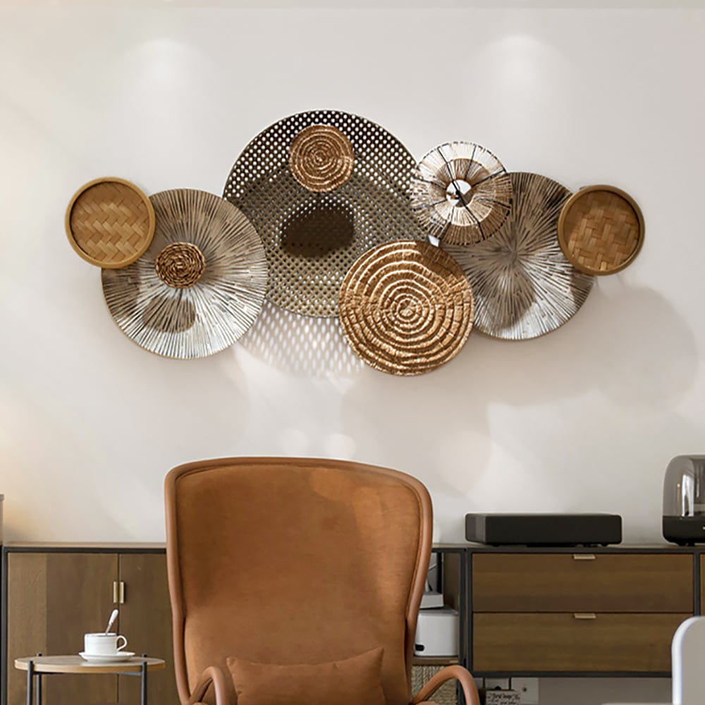 Domande e risposte per Grande decorazione da parete Japandi in rattan intrecciato rotondo da 49,6", arte in legno sovrapposta per soggiorno