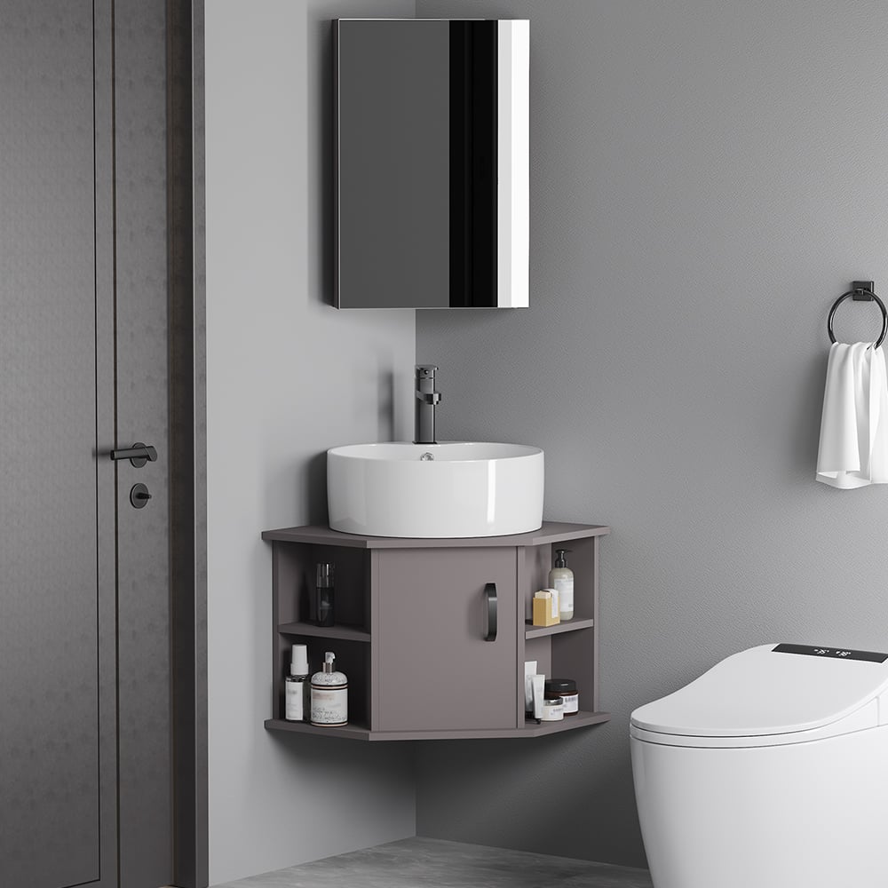 Questions and Answers for 510mm Grey Floating Small Corner Bathroom Vanity with Ceramics Single Vessel Basin
