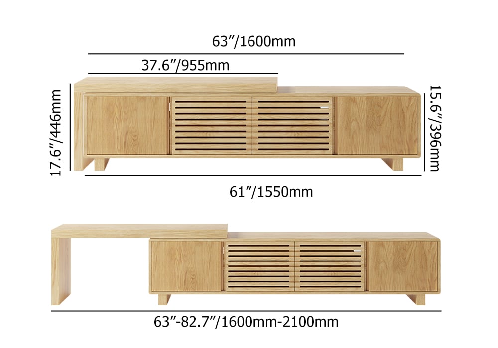 Extendable Grille-Inspired Natural TV Stand with Storage(63"-83") weights dimensions image