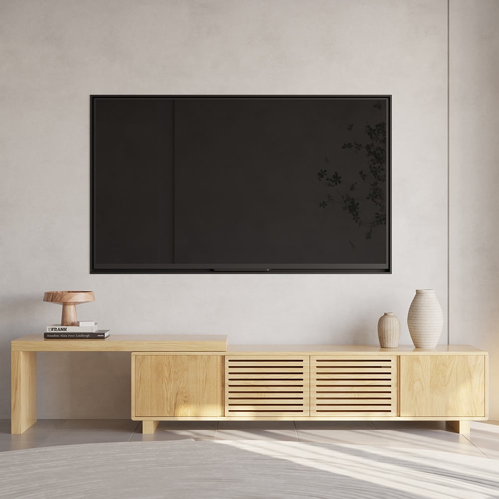 Questions et Réponses pour Meuble TV naturel extensible inspiré du gril avec rangement (1600 mm à 2100 mm)