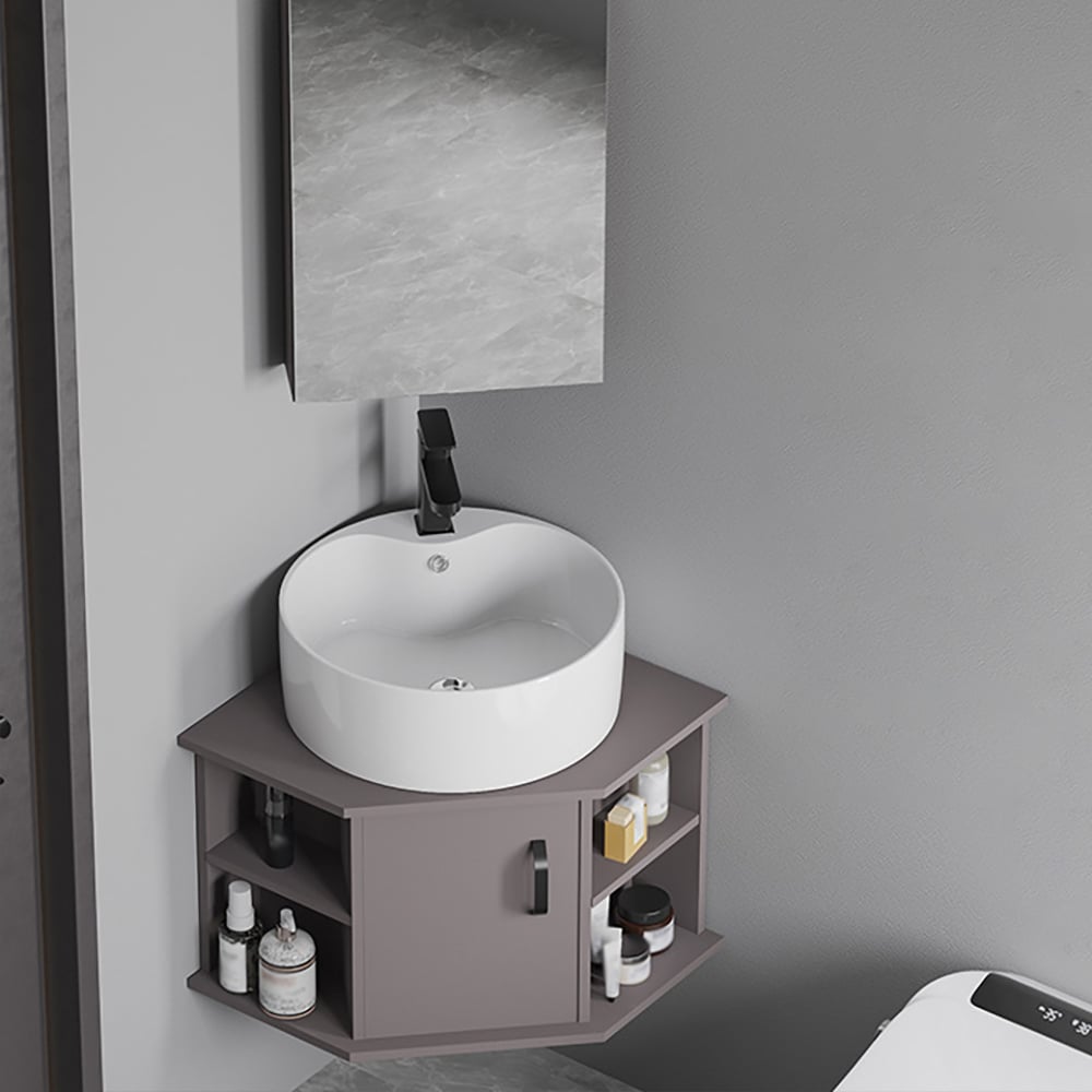 Questions and Answers for 510mm Grey Floating Small Corner Bathroom Vanity with Ceramics Single Vessel Basin