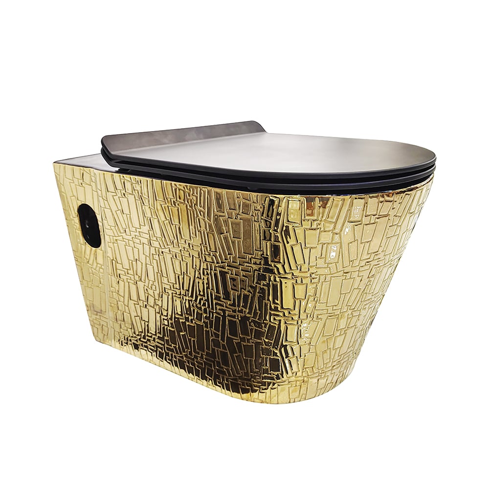 Questions and Answers for Luxury Round Wall-Mounted Toilet Wall Hung Ceramic Space-Saving in Gold Seat Included