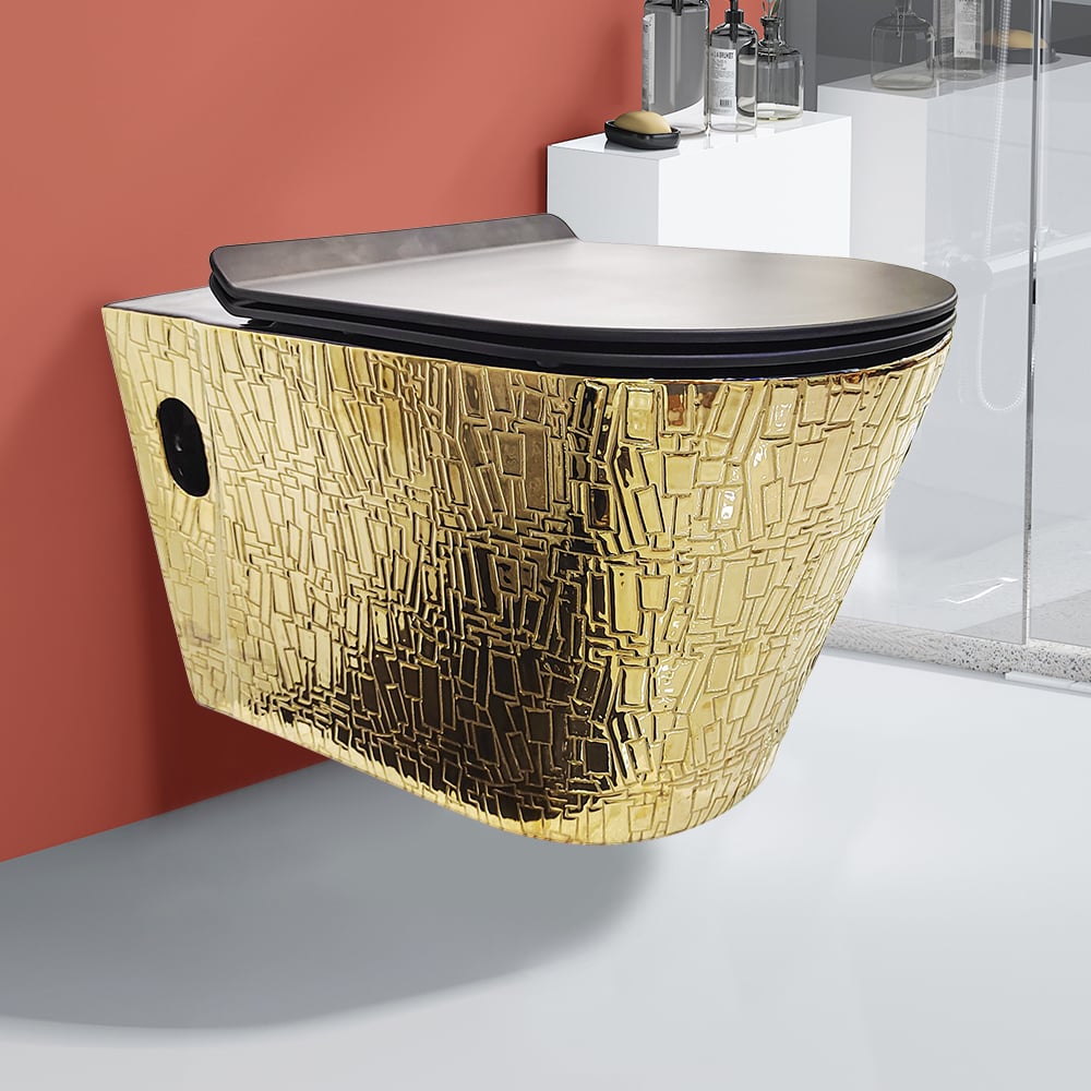 Questions and Answers for Luxury Round Wall-Mounted Toilet Wall Hung Ceramic Space-Saving in Gold Seat Included