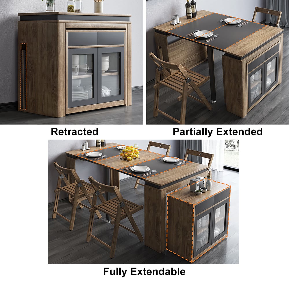Questions and Answers for Modern Extendable Dining Table with 4 Chairs Rectangle Storage Sideboard Walnut&Gray