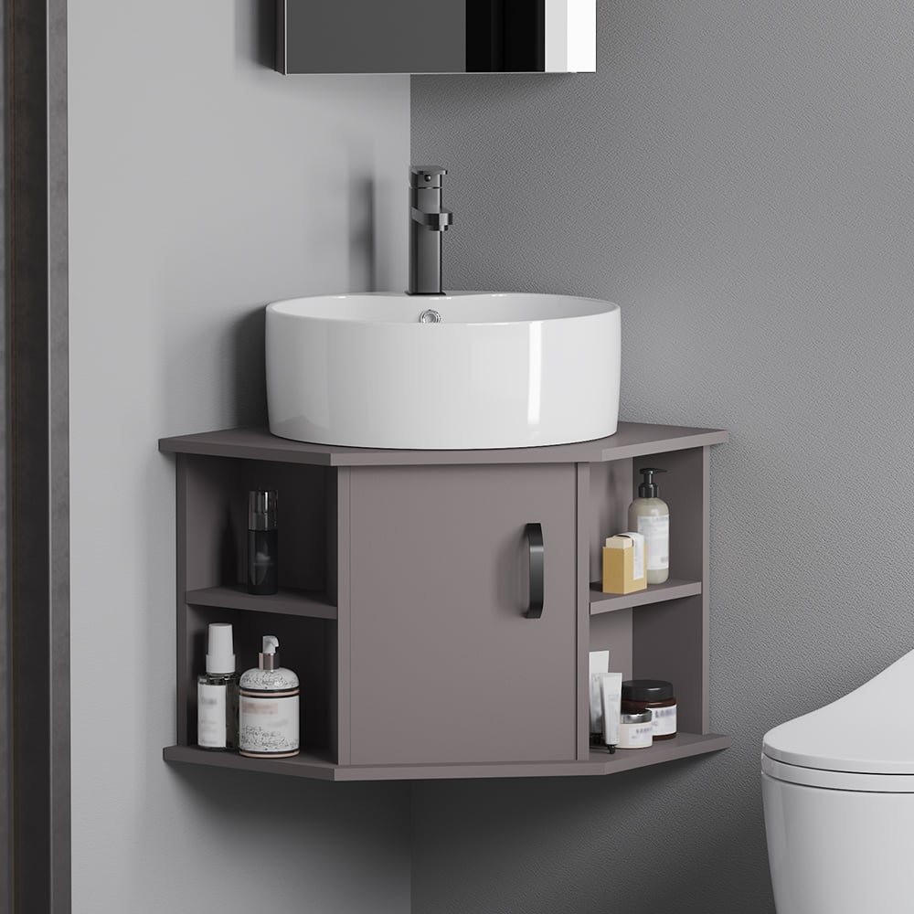 Questions and Answers for 510mm Grey Floating Small Corner Bathroom Vanity with Ceramics Single Vessel Basin