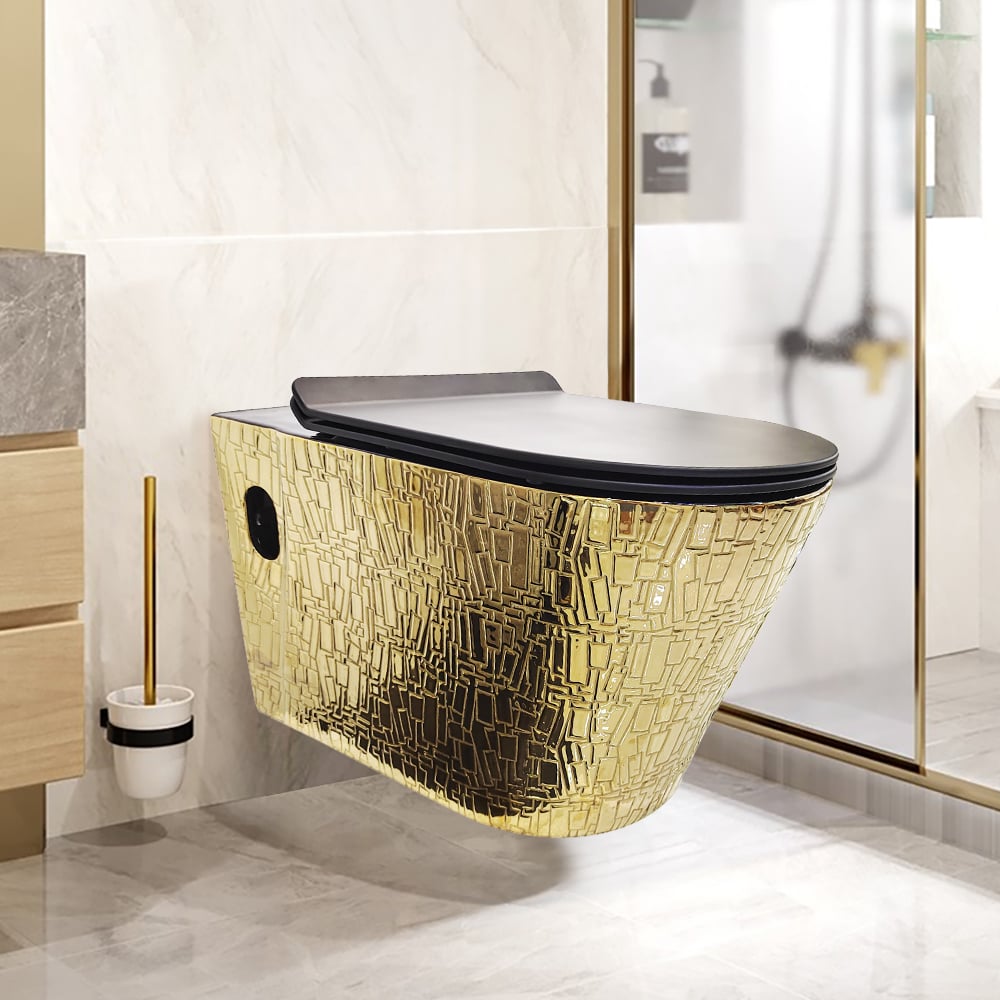 Questions and Answers for Luxury Round Wall-Mounted Toilet Wall Hung Ceramic Space-Saving in Gold Seat Included