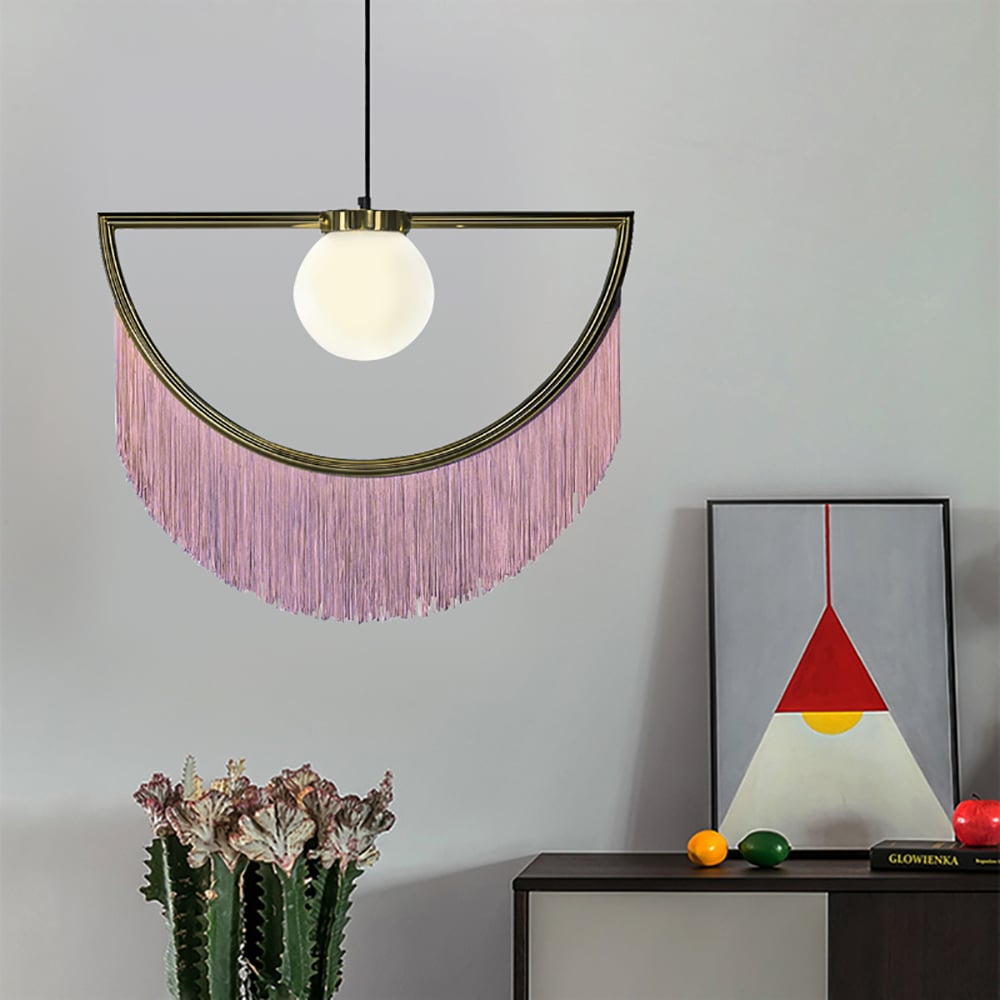 Customer Reviews for Cressel Stylish Dreamy Pink Tassel Half-Moon Gold Pendant Lamp with Globe Shade