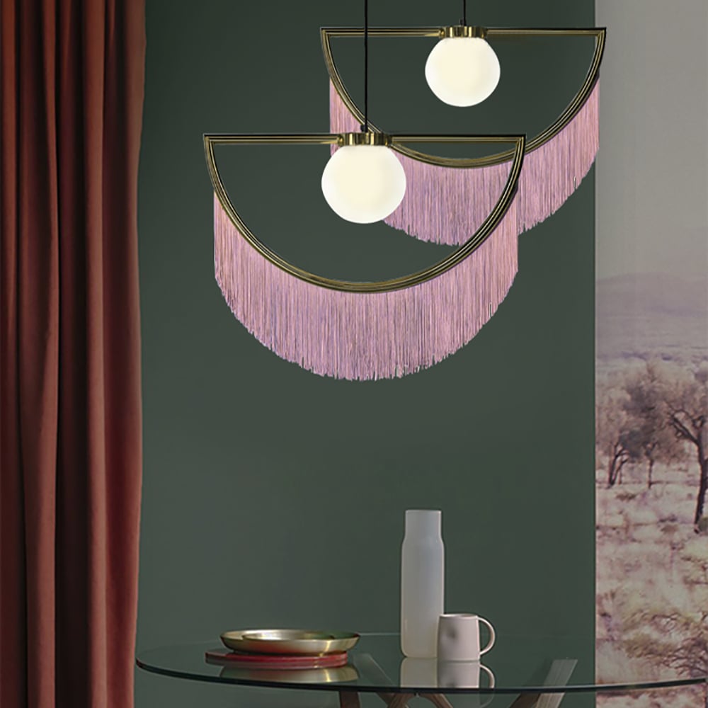 Customer Reviews for Cressel Stylish Dreamy Pink Tassel Half-Moon Gold Pendant Lamp with Globe Shade