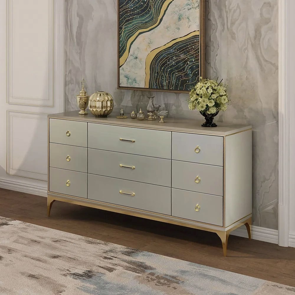 Customer Reviews for 63" Contemporary 9-Drawer Champagne Bedroom Dresser for Storage in Gold