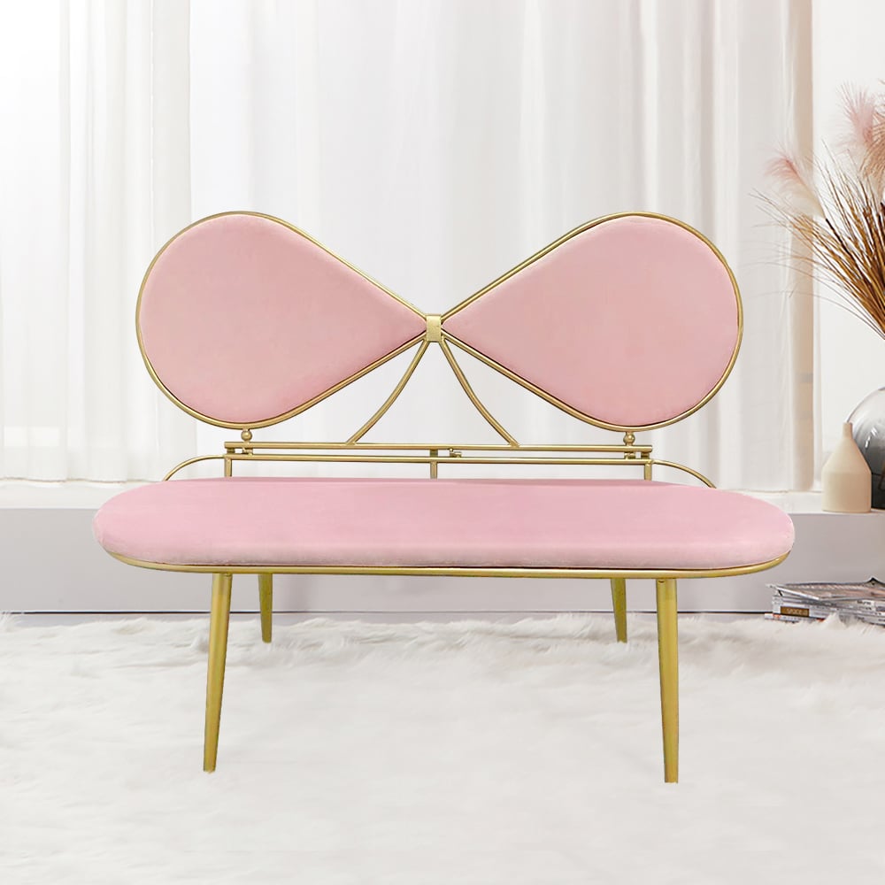 Questions and Answers for Pink 1250mm Bowknot Loveseat Velvet Upholstered Sofa in Gold Legs