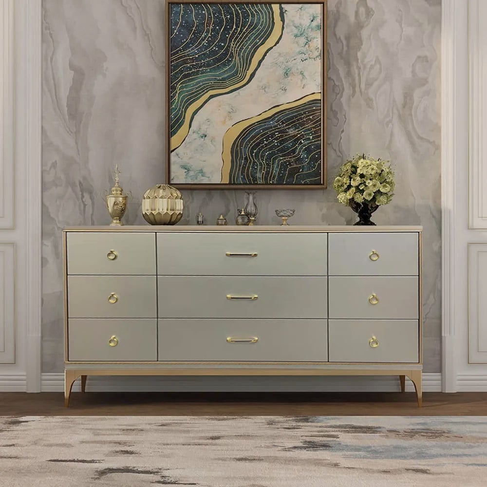 Customer Reviews for 63" Contemporary 9-Drawer Champagne Bedroom Dresser for Storage in Gold