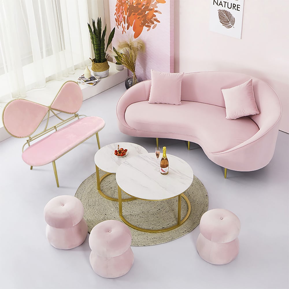 Questions and Answers for Pink 1250mm Bowknot Loveseat Velvet Upholstered Sofa in Gold Legs